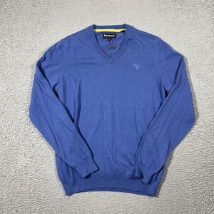 NWT Barbour Men's Sz M Cobalt Blue Cotton Cashmere V-Neck Sweater